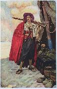 The Buccaneer was a Picturesque Fellow: illustration of a pirate, dressed to the nines in piracy attire., Howard Pyle